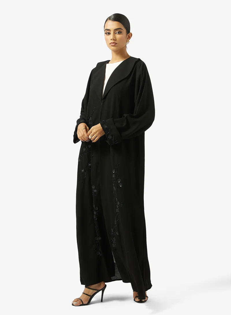 hayas closet  Black Embellished Abaya With Sheila for Women | Best Price UAE